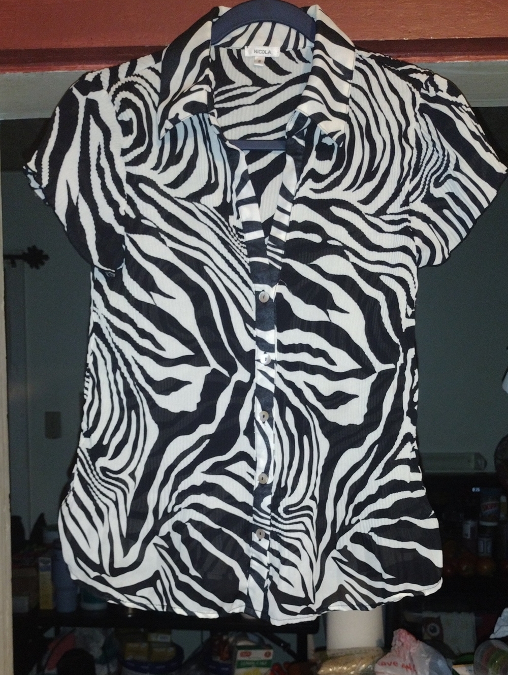 NICOLA Black & White Zebra-Print Button Front Blouse